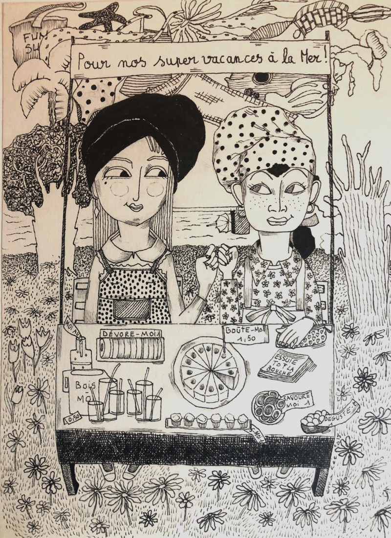 Petit boulot Belles vacances/ Dessin au trait par Ema Dée - Image principale