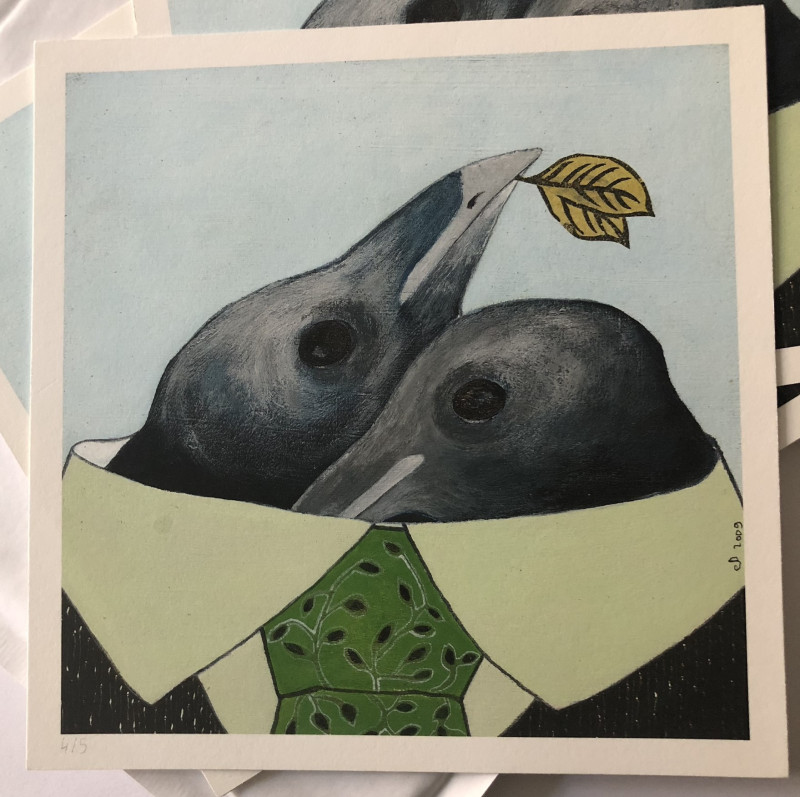 Deux oiseaux dans une chemise/ Reproduction en digigraphie par Ema Dée - Image principale