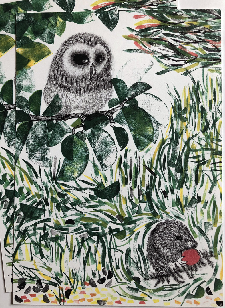 Quand vient l'automne/ Impression d'art d'un dessin au feutre fin, crayon et tampons par Ema Dée - Image principale