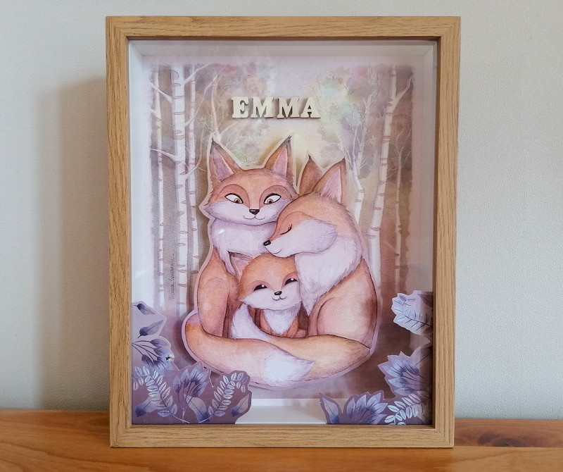 Cadre relief illustré "renards" - Prénom personnalisé par Gri Marina - Image principale