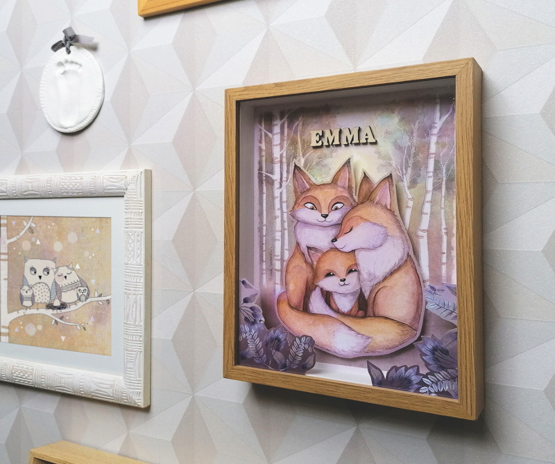 Cadre relief illustré "renards" - Prénom personnalisé par Gri Marina - Miniature 2