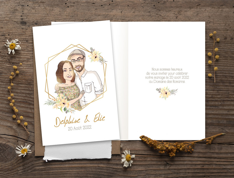 Faire-part mariage avec illustration sur-mesure par Gri Marina - Image principale