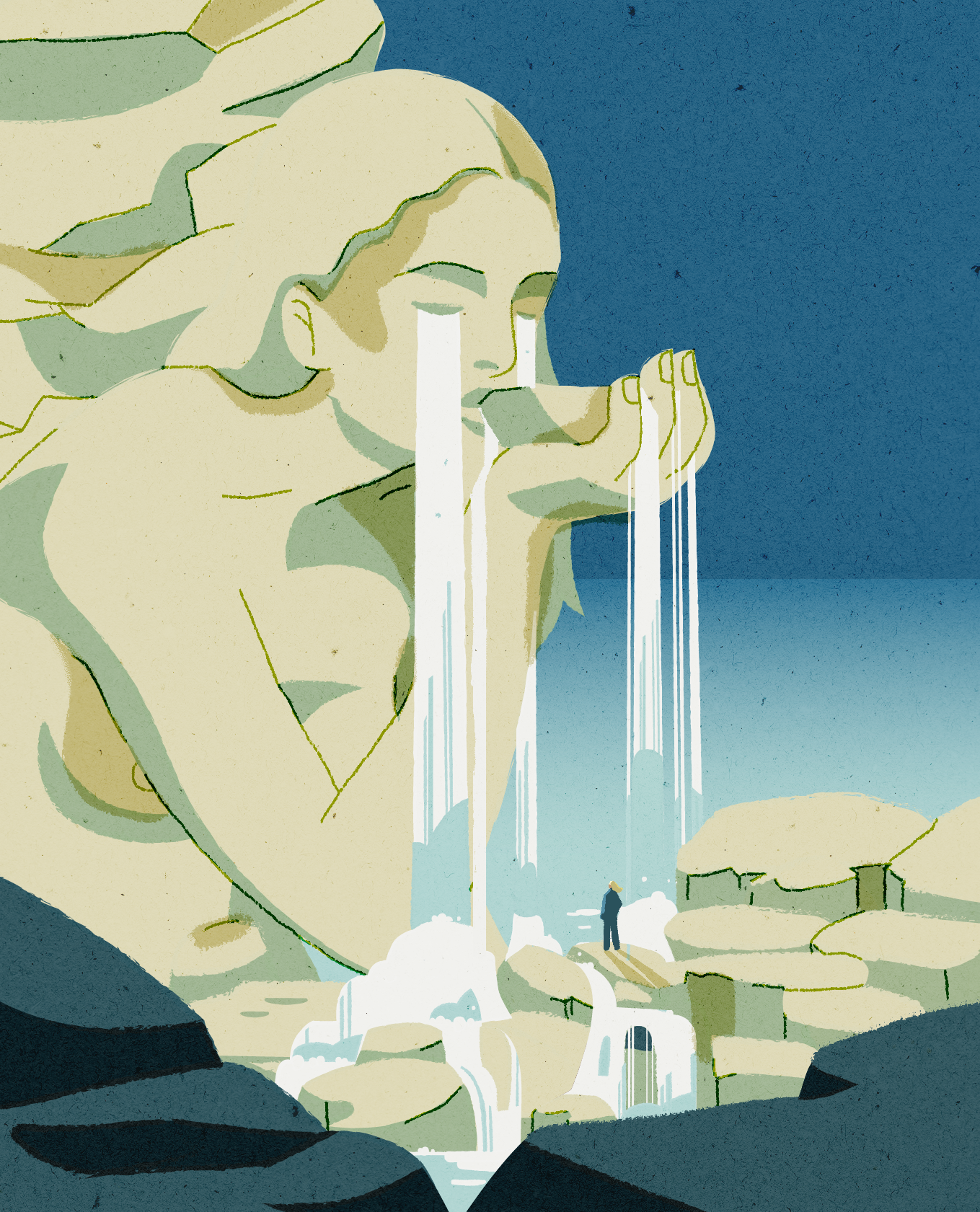 illustration Larmes géantes : cascade surréaliste